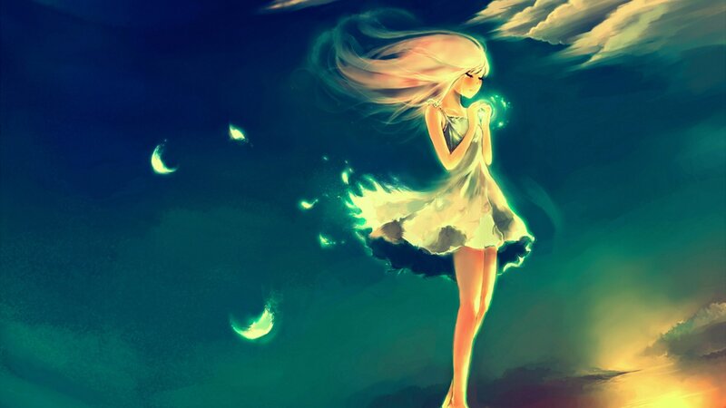 girl with glowing moon fragments