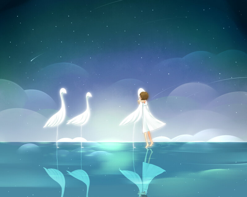 Girl with Glowing Swans