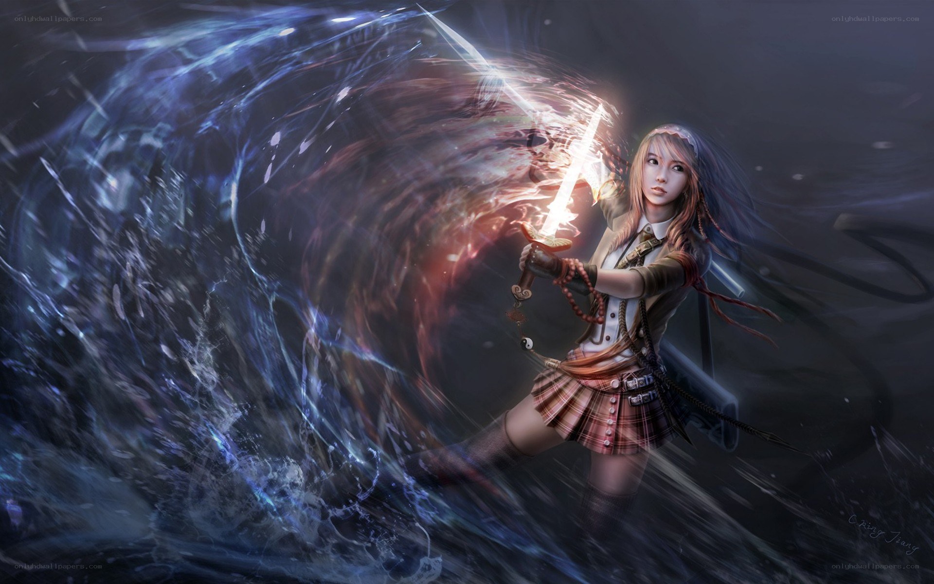 girl with glowing sword
