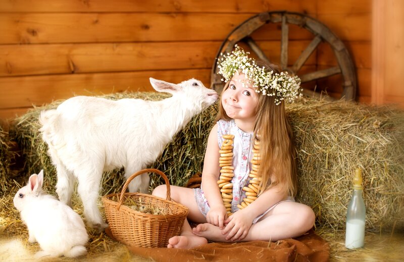 Girl with Goat and Rabbit