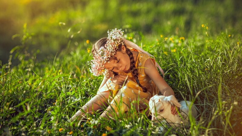Girl with Goat in Field