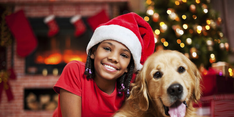 Girl with Golden Retriever — Red