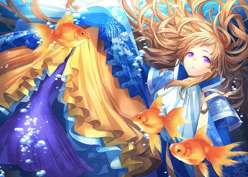 Girl with Goldfish — Blue, Serene