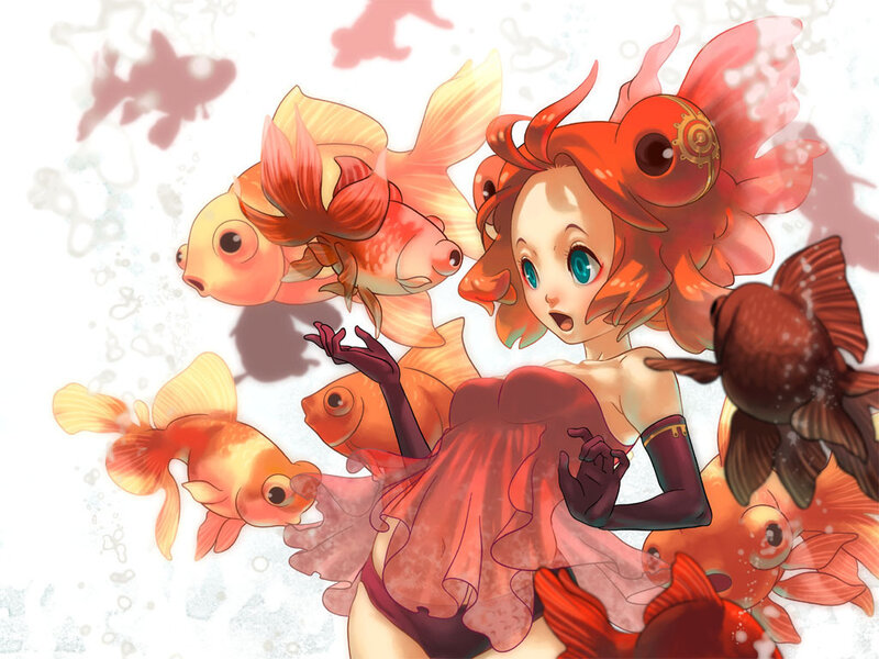 girl with goldfish companions