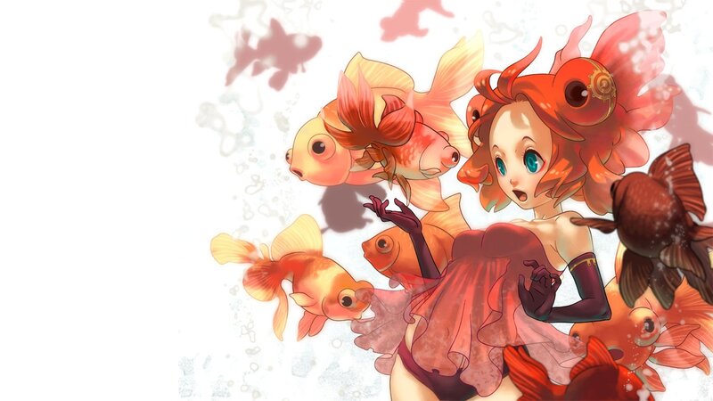 girl with goldfish underwater
