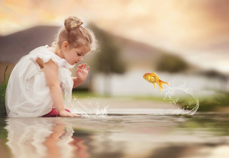 Girl with Goldfish — White