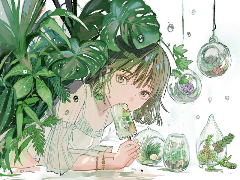Girl with Green Hair — Serene, Digital Art