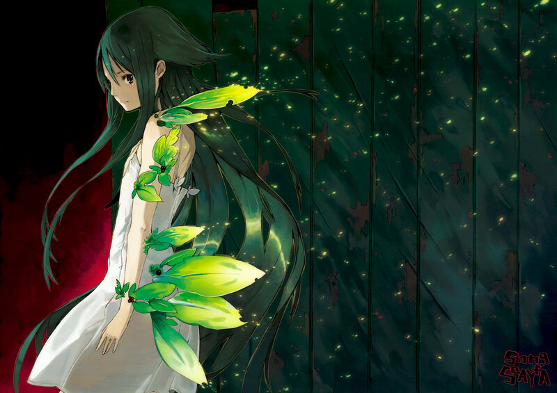 girl with green leaves