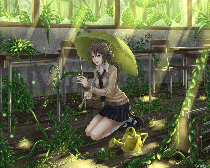Girl with Green Umbrella