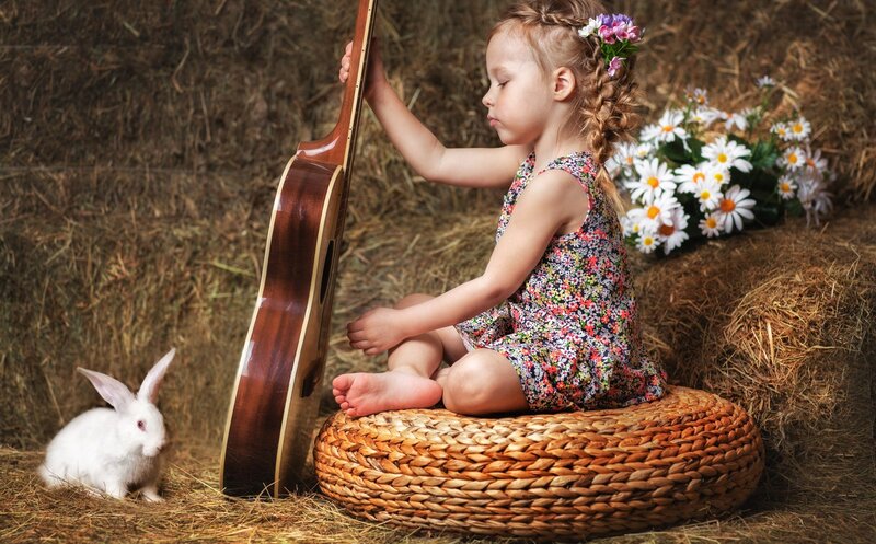 Girl with Guitar and Rabbit