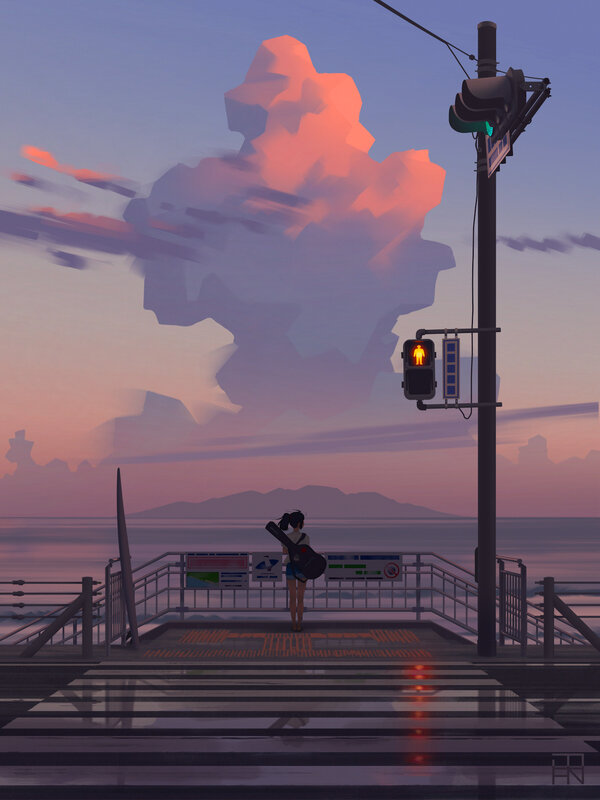Girl with Guitar at Pier