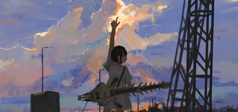 Girl with Guitar — Blue, Dramatic