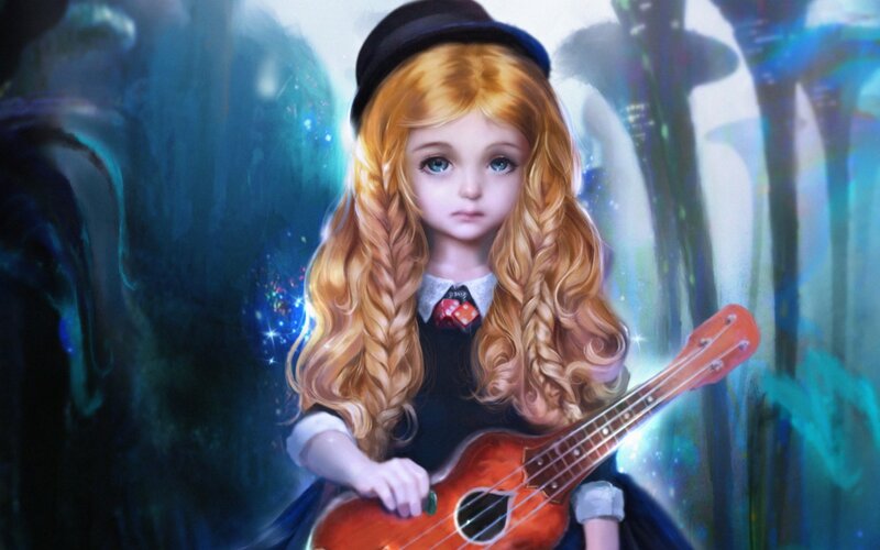 Girl with Guitar — Blue, Dreamy