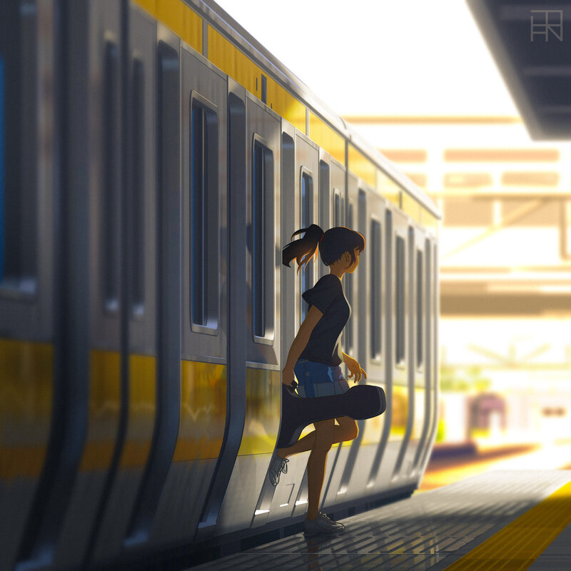 Girl with Guitar Case — Yellow