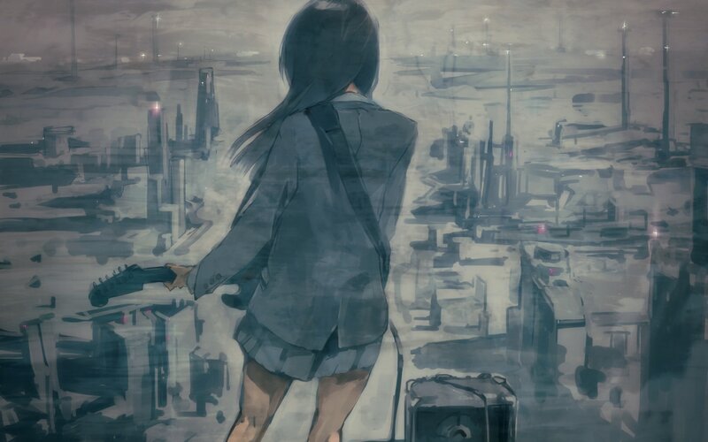 Girl with Guitar — Gray