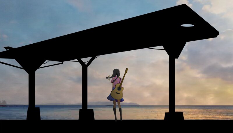 Girl with Guitar on Pier