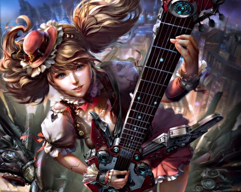 Girl with Guitar — Red