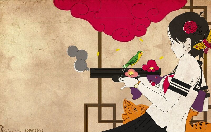 girl with gun and bird