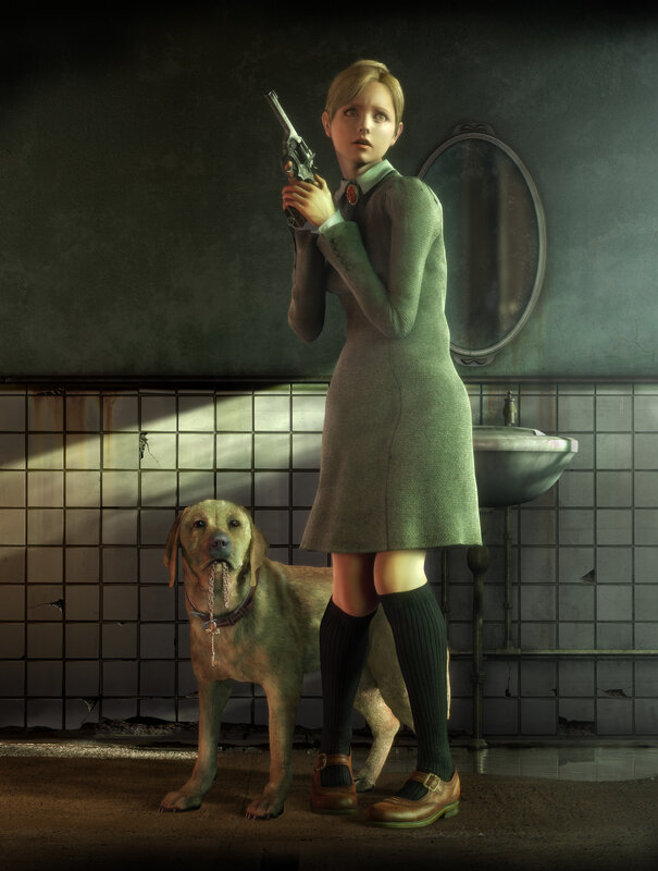 Girl with gun and dog