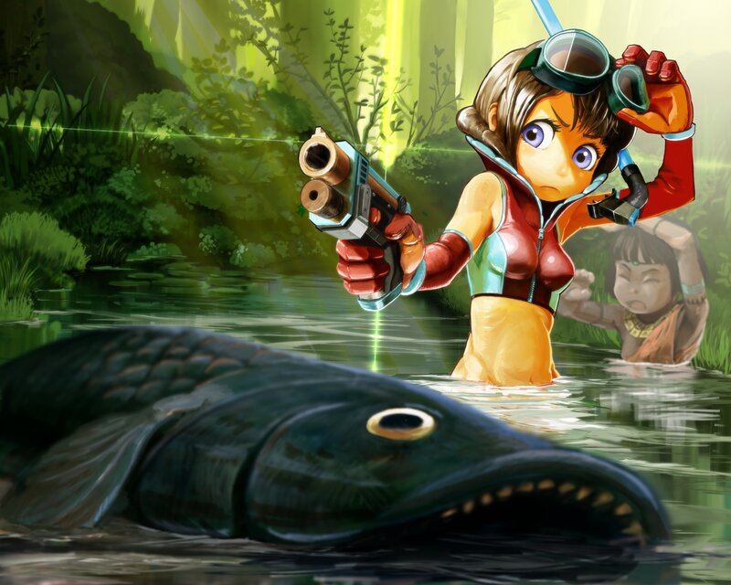 Girl with Gun in Water