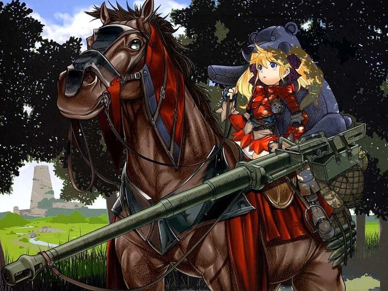 girl with gun on horse