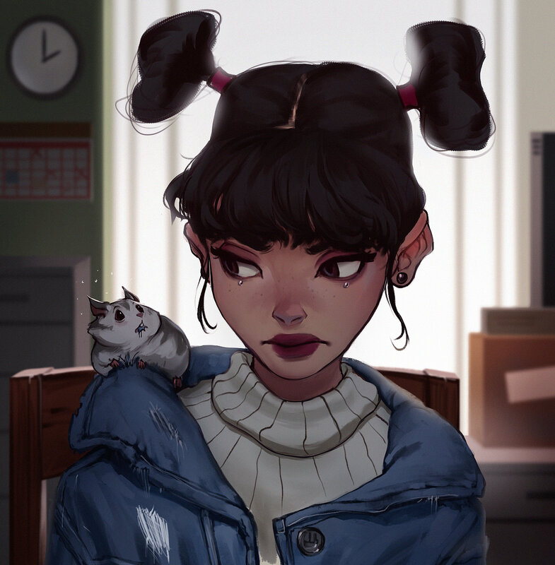 Girl with Hamster on Shoulder