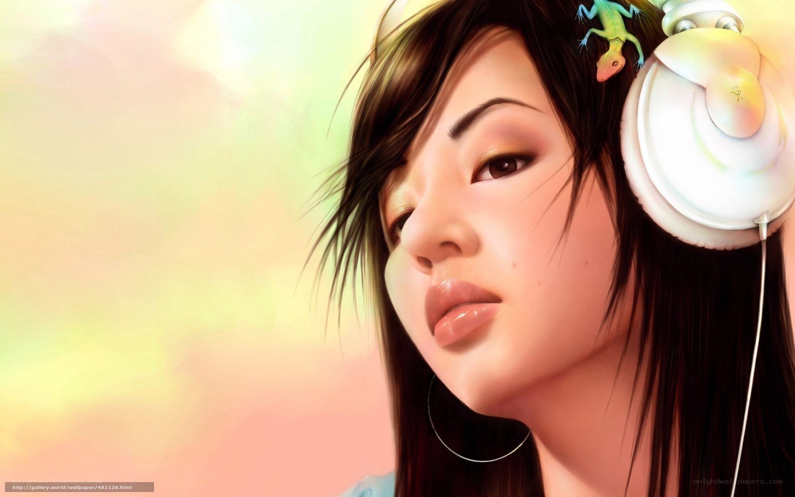 girl with headphones and lizard