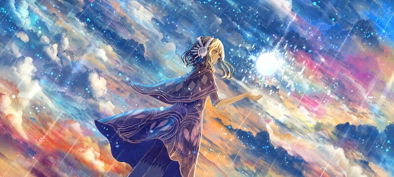 Girl with Headphones — Blue