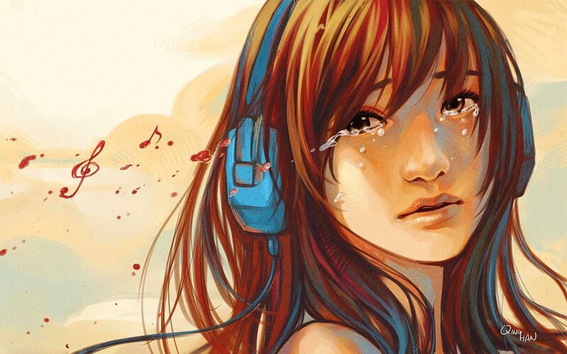 Girl with Headphones — Brown, Melancholic