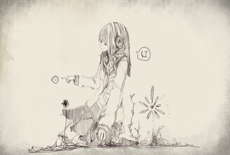 girl with headphones drawing