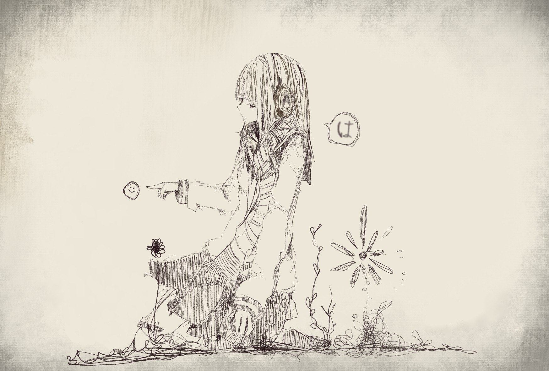 girl with headphones drawing
