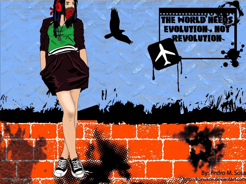 Girl with headphones on wall
