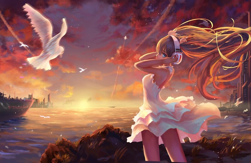 Girl with Headphones — Orange, Dramatic