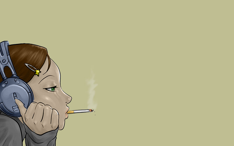 girl with headphones smoking