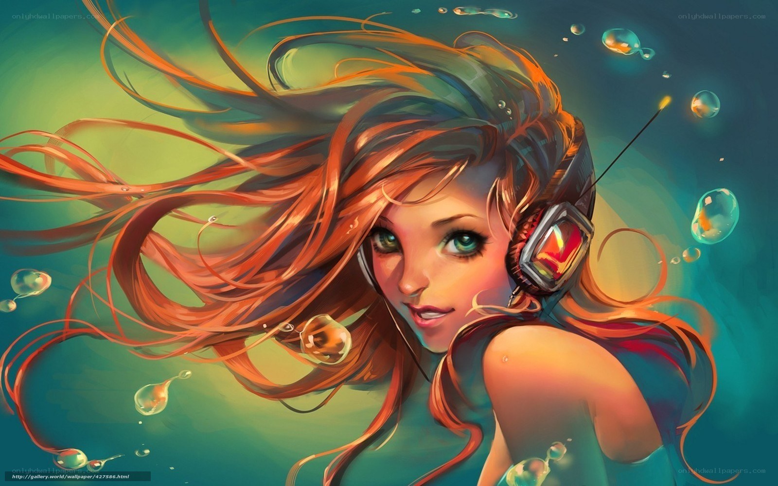 girl with headphones underwater