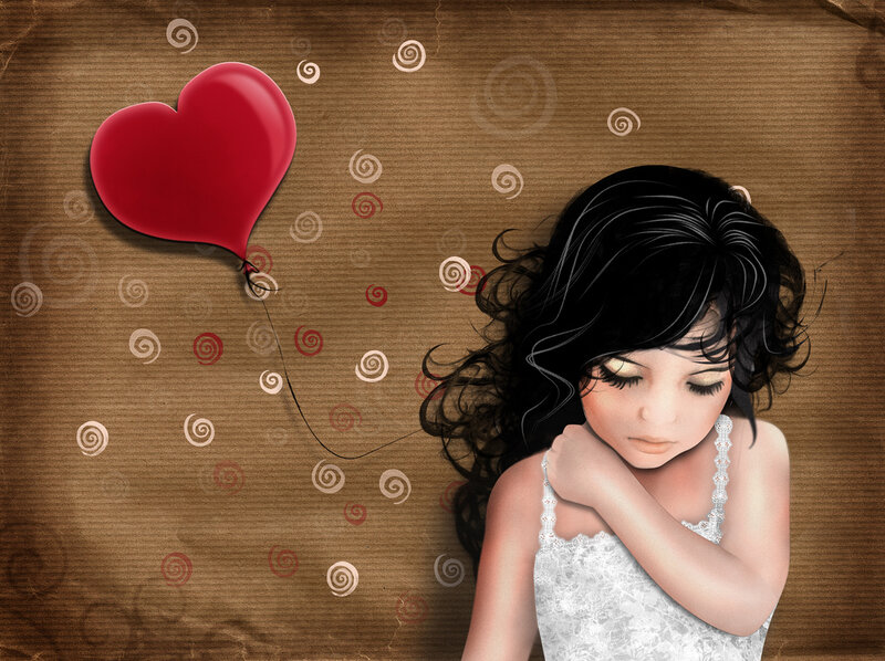 Girl with Heart Balloon — Brown