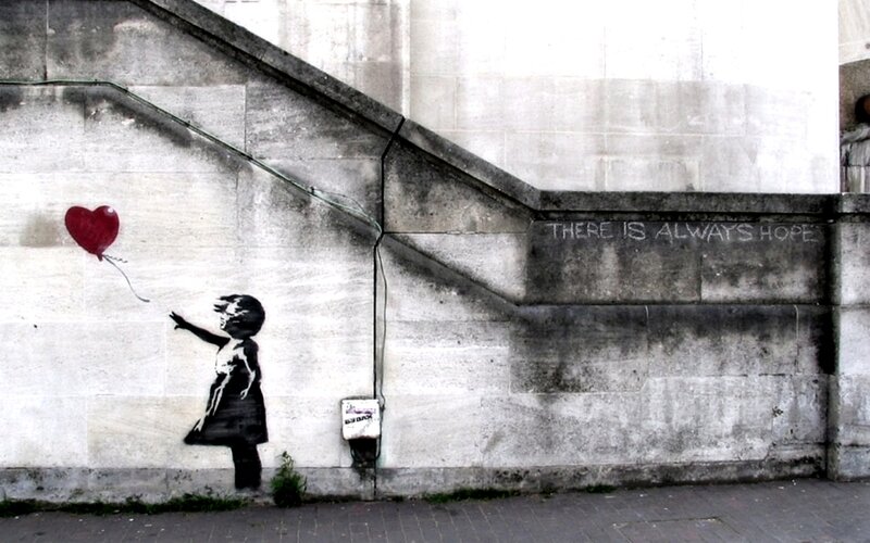 Girl with Heart Balloon Graffiti