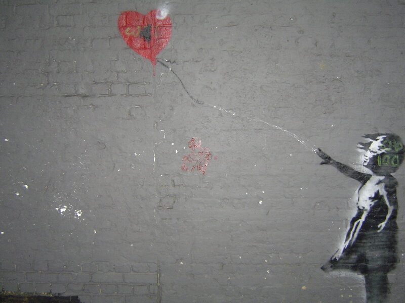 Girl with heart balloon graffiti