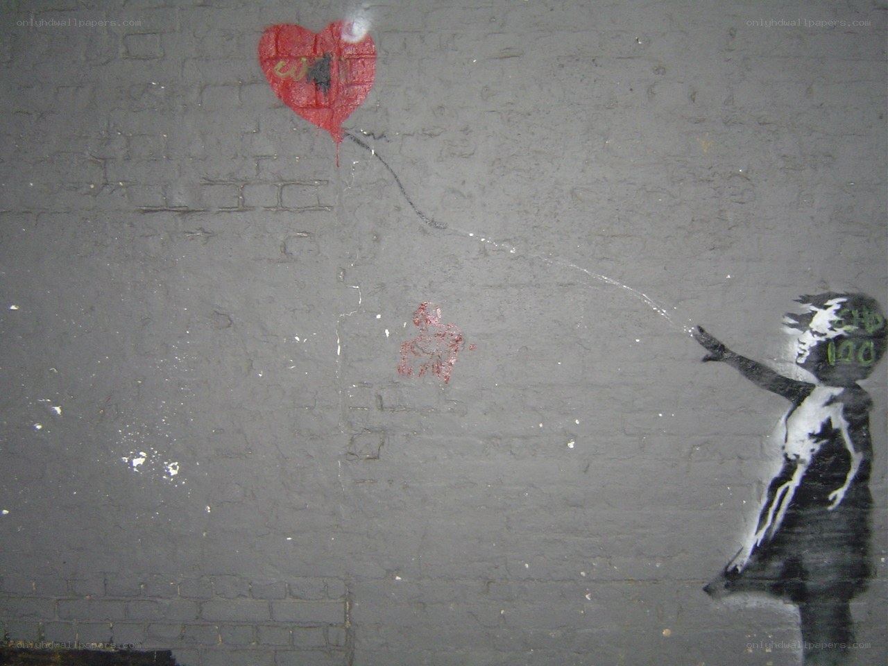 Girl with heart balloon graffiti
