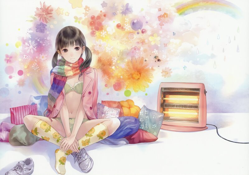 Girl with heater and flowers