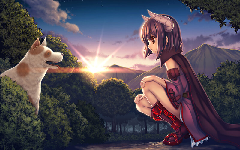 Girl with Horns and Dog