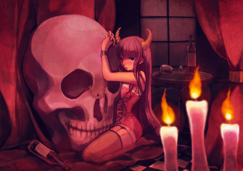 Girl with Horns and Skull