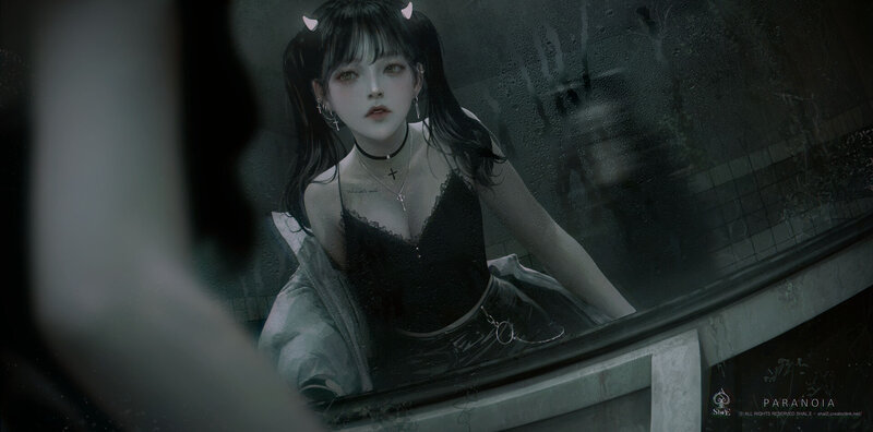 Girl with Horns in Rain