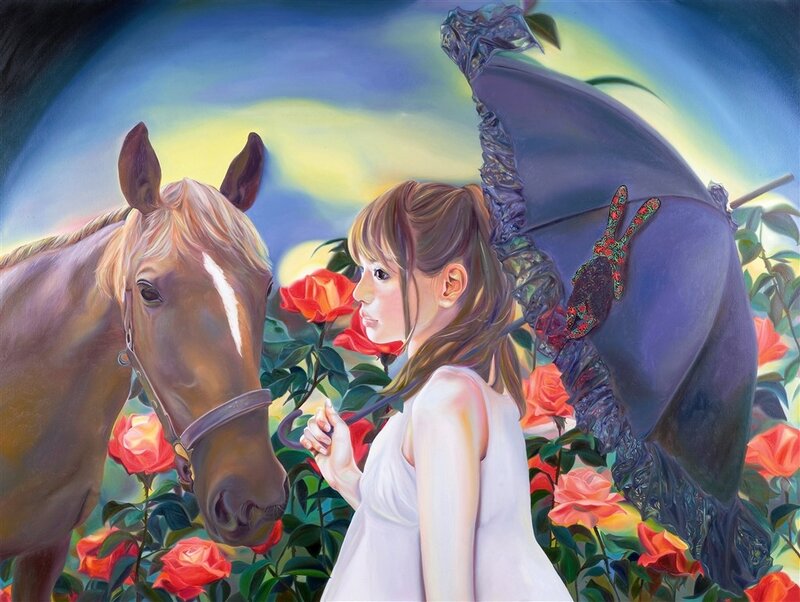 Girl with Horse and Roses