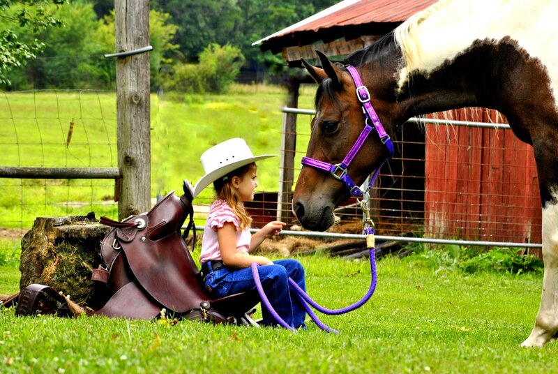 Girl with Horse — Green, Peaceful