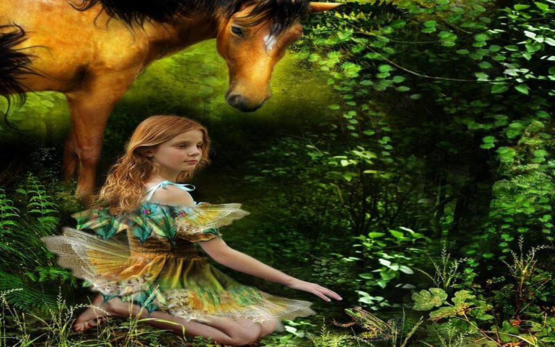 girl with horse in forest
