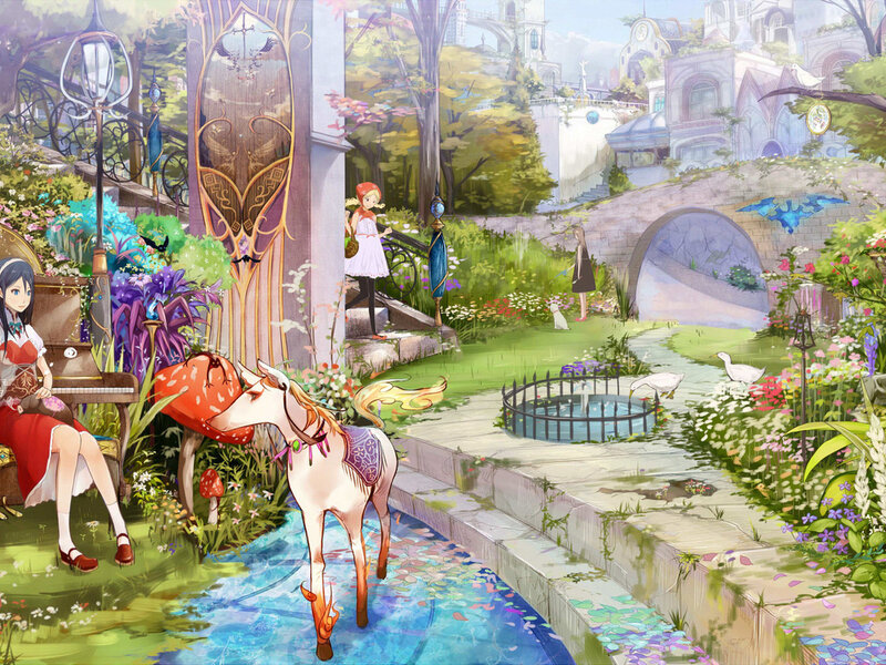 Girl with Horse in Garden