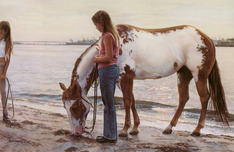Girl with Horse on Beach