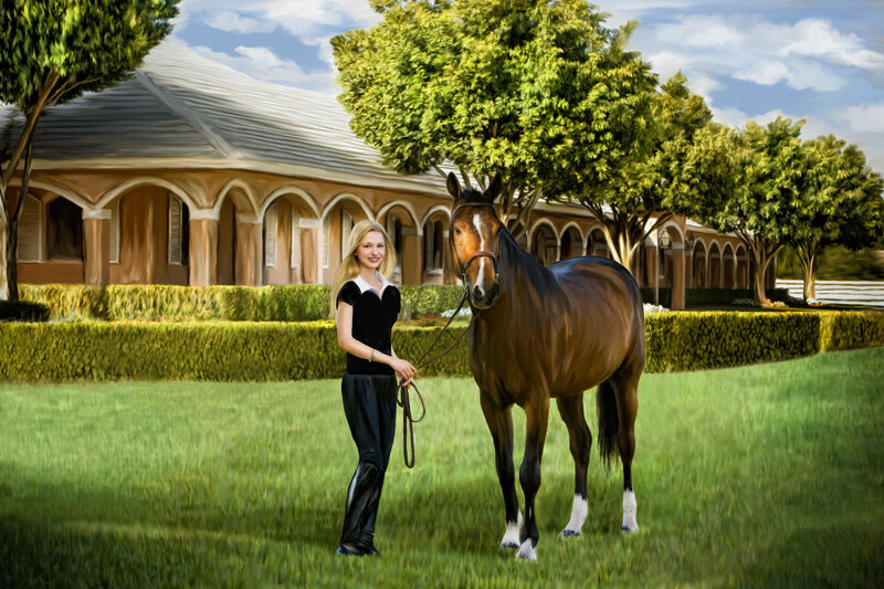 Girl with horse on estate