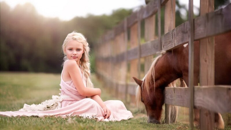 Girl with Horse — Pink
